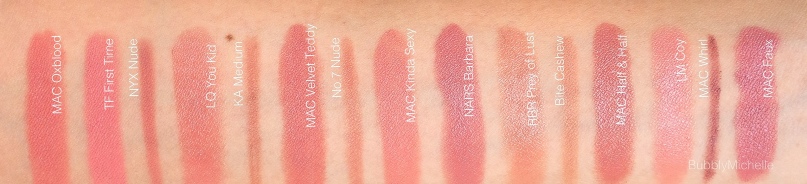 Nude lip liner swatches